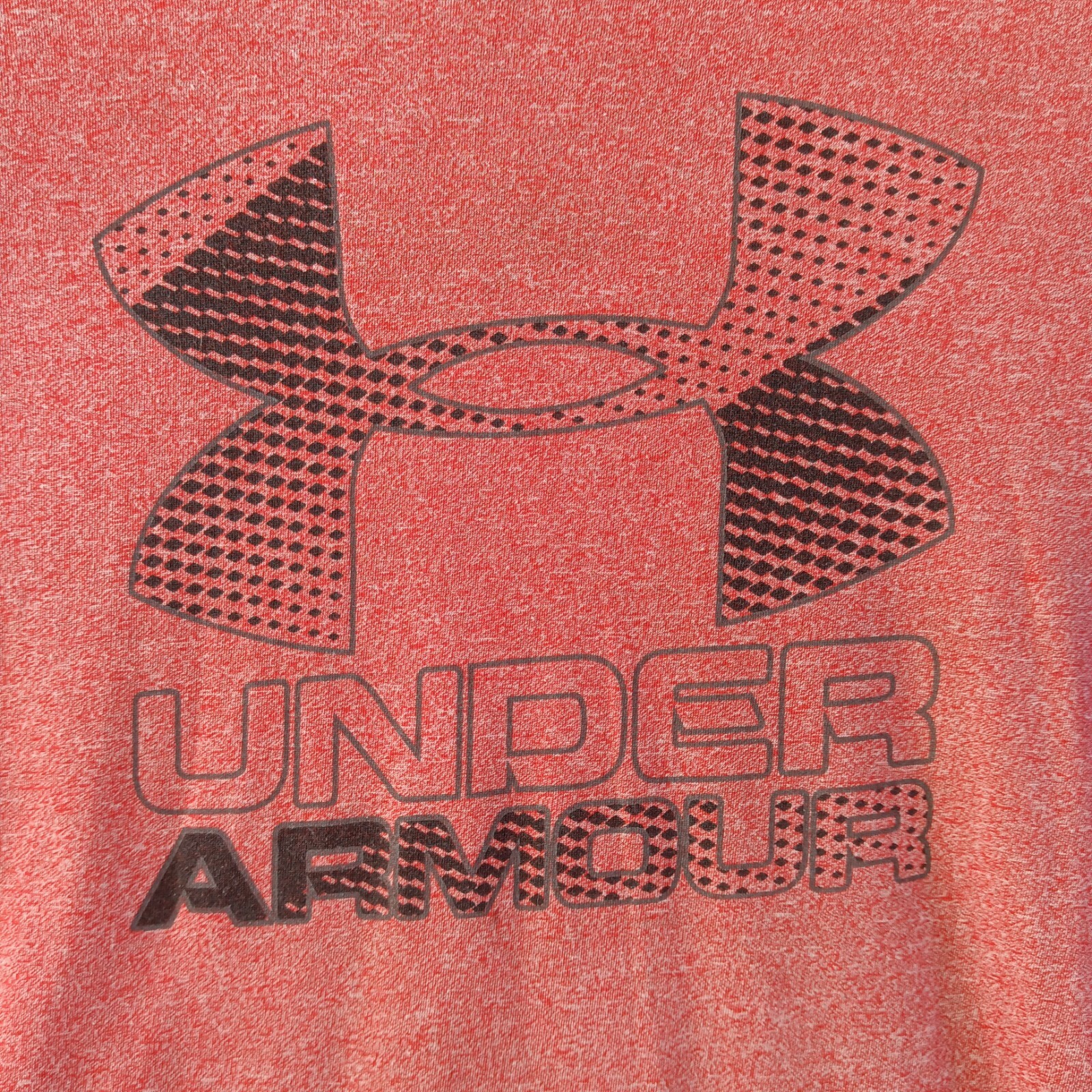 Under Armour Shirt Men L-XL Heather Red Frontside Logo Spell Out Heat Gear gallery
