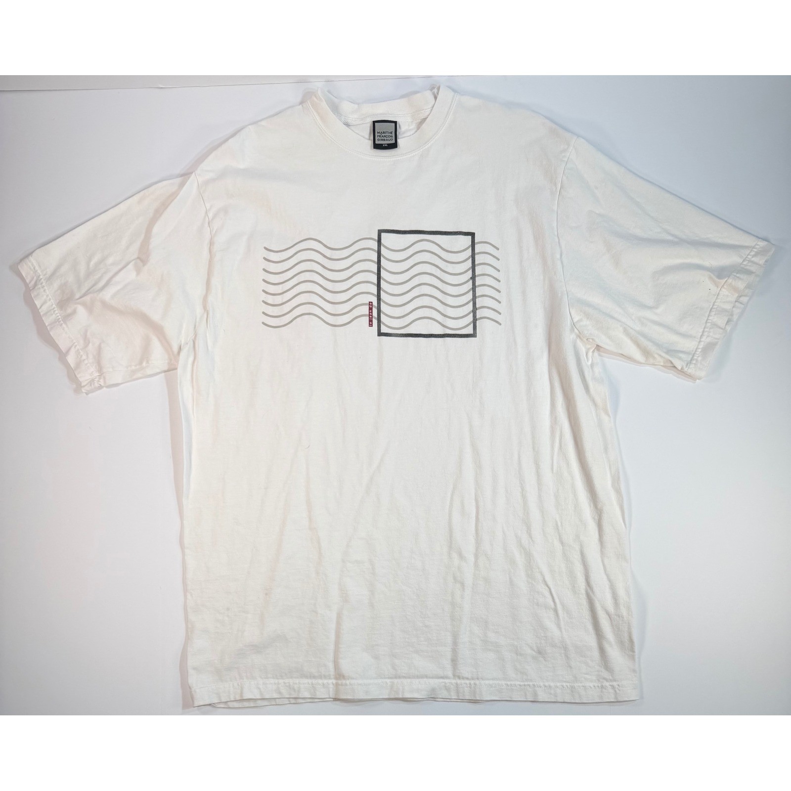 Marithe Francois Girbaud Mens White Graphic T-Shirt XXL Wave Square Print Tee