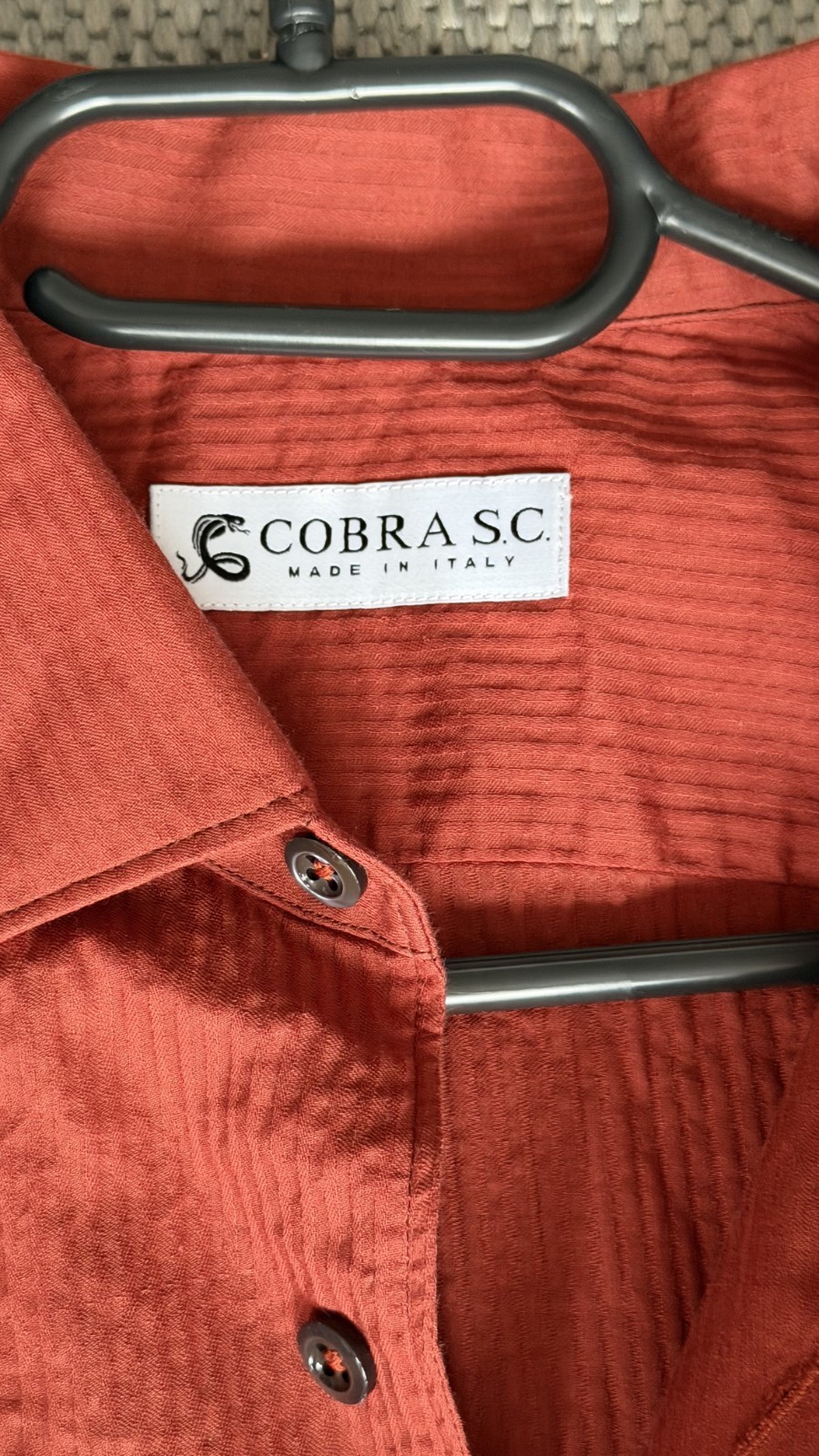 COBRA S.C. Men's Rust Red Textured 100% Cotton Long Sleeve Shirt – Made in Italy gallery