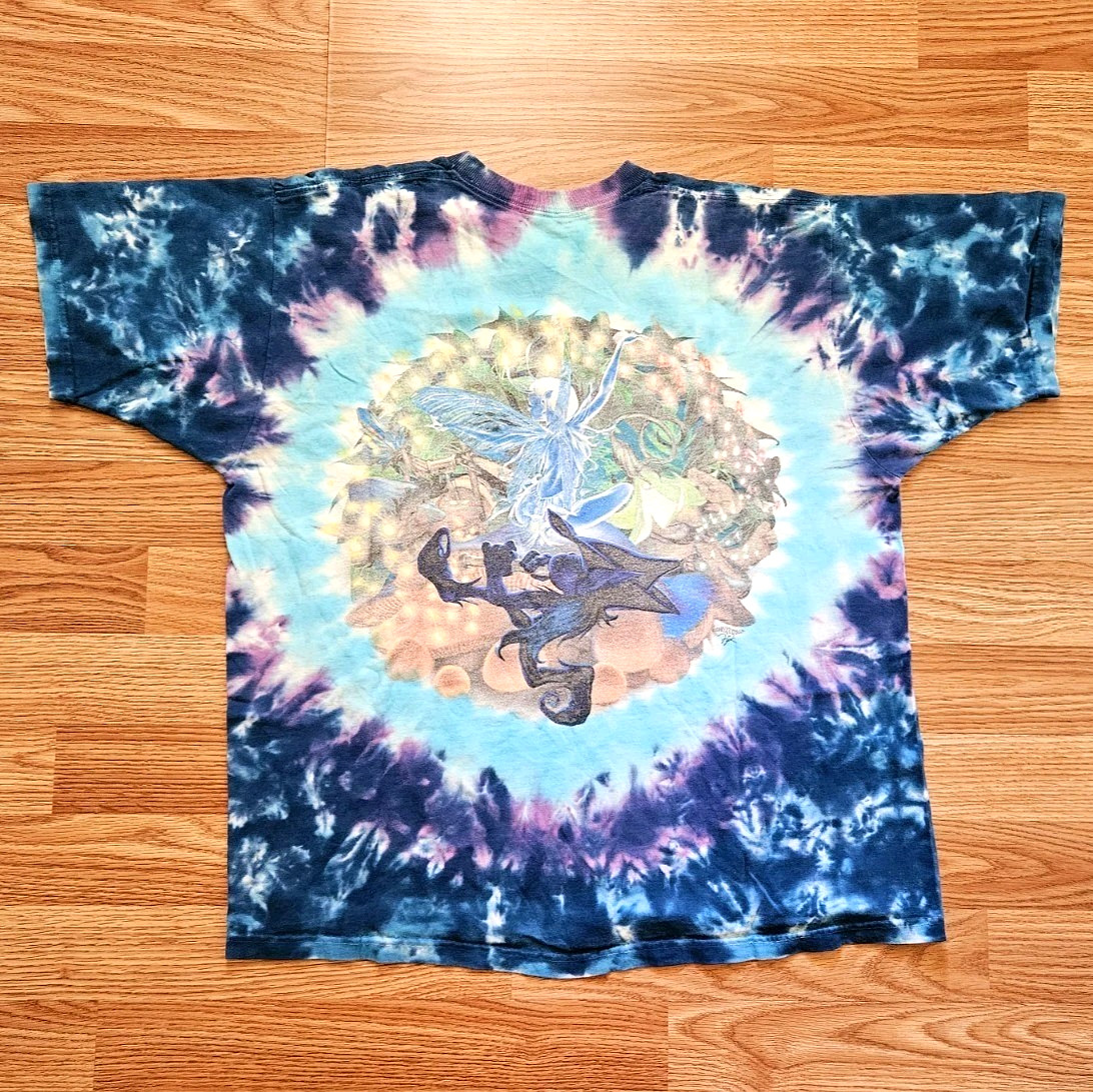 Vintage 90s Liquid Blue Fairy Fantasy Mushroom T Shirt Tie Dye Size Large gallery