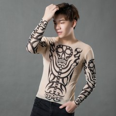 Men Tattoo Novelty Arts Print Long Sleeve Rock Design Party Wearing Turtleneck