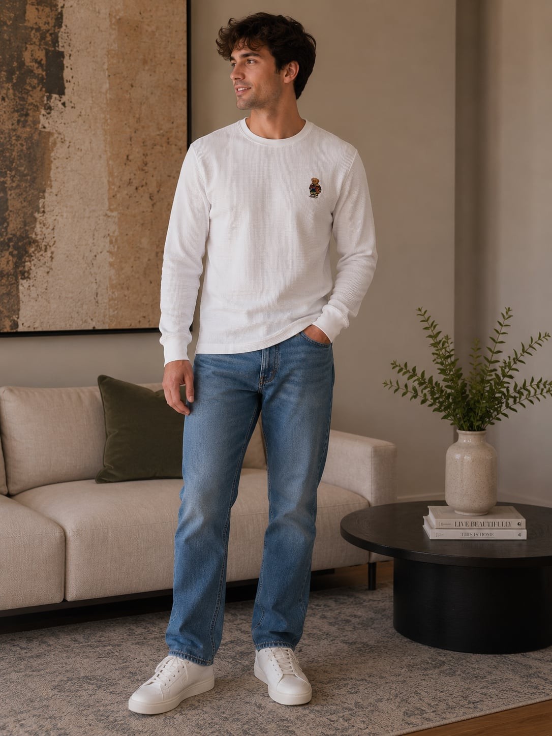 Polo Ralph Lauren Basketball Bear Waffle Knit Long Sleeve Sleep Tee gallery