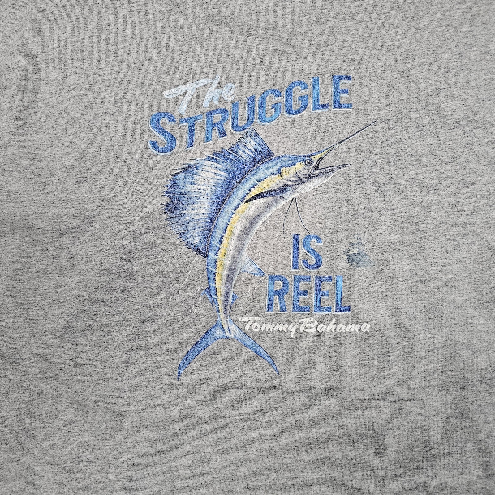 Tommy Bahama Shirt Mens XL Gray The Struggle Is Reel Funny Fish Graphic Tee gallery