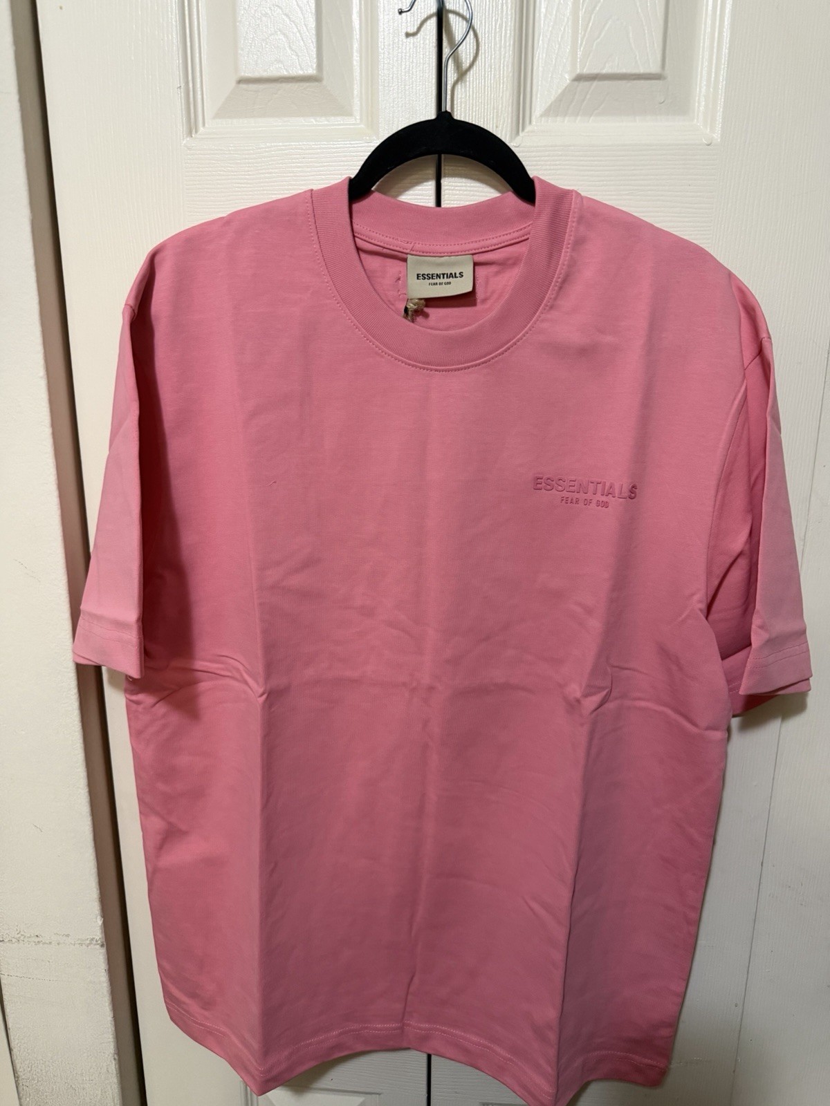 Essentials Fear of God Pink Logo Crew Neck Short Sleeve Cotton T-Shirt XL gallery