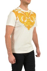 Versace Men’s White & Gold Heritage Logo Print Short Sleeve T-Shirt US S IT 48