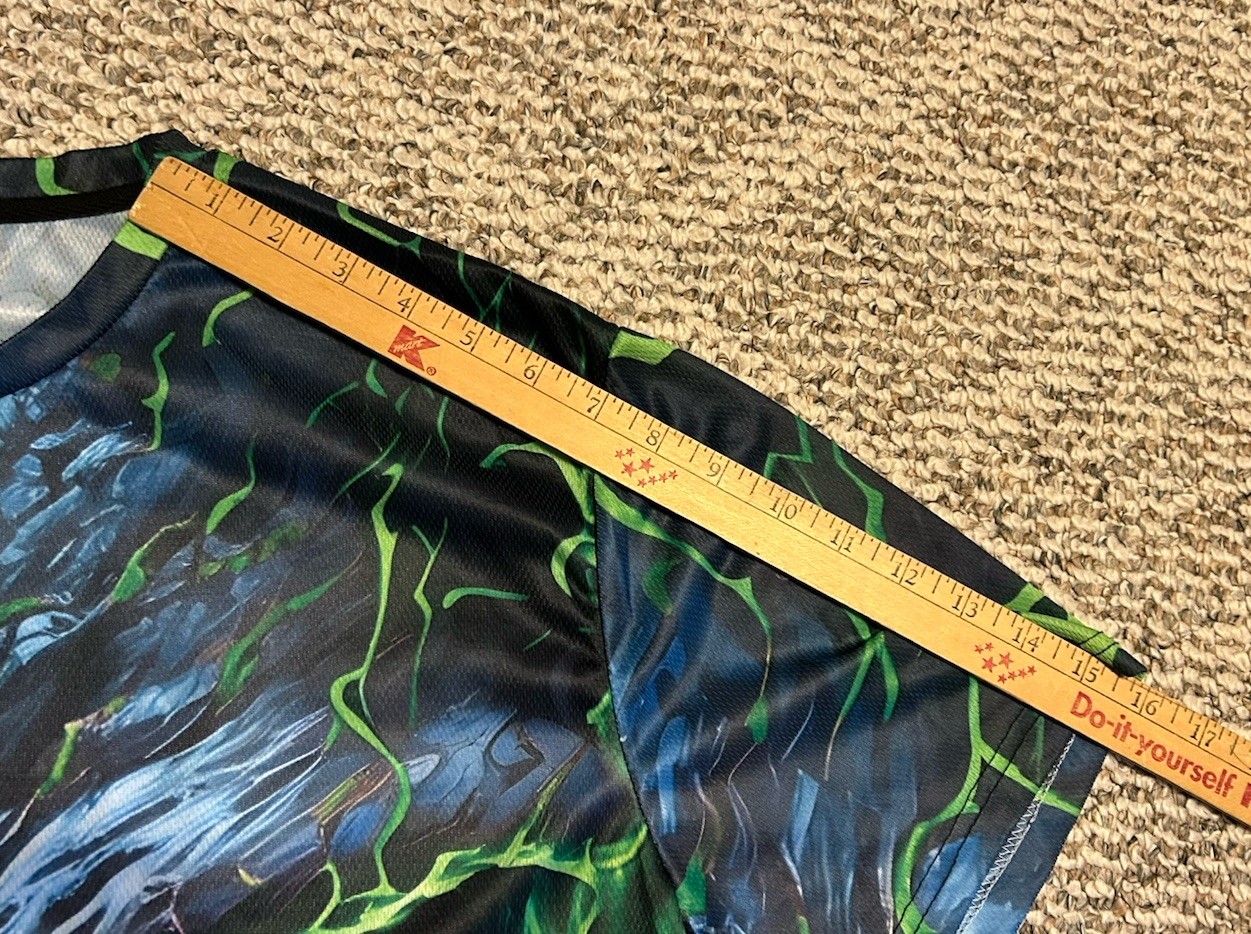 Green Flaming Skull All Over Print T-shirt XL Polyester Spandex gallery