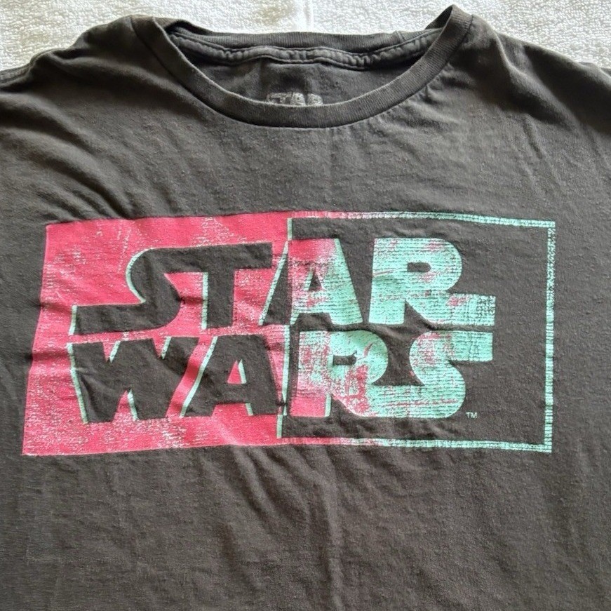 Mens Star Wars Graphic T Shirt Black Large LG Retro Comic Style Tee Pink Blue gallery