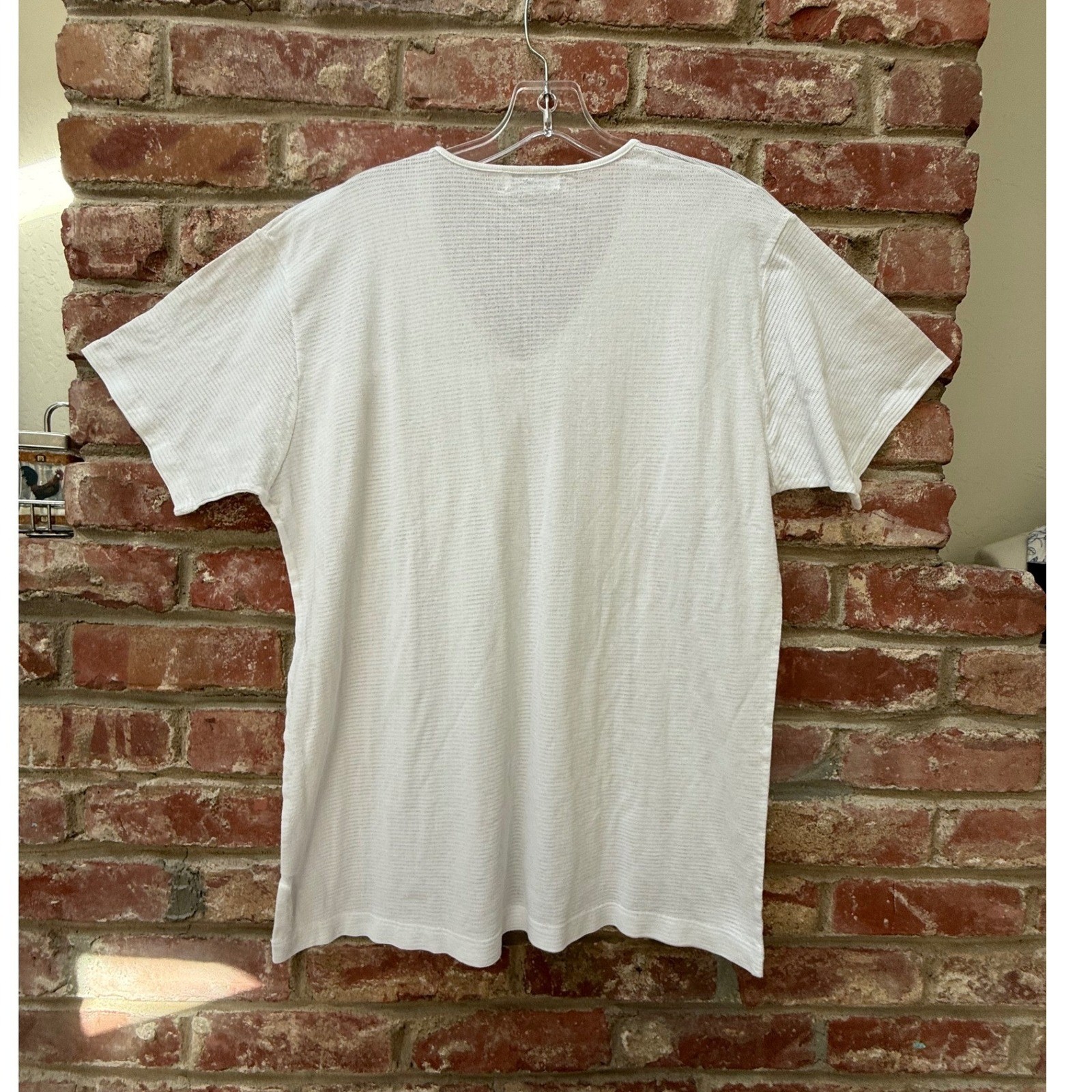 Sunspel England Mens XL White Cotton Cellular Mesh Deep V-Neck T-Shirt Knit Top gallery