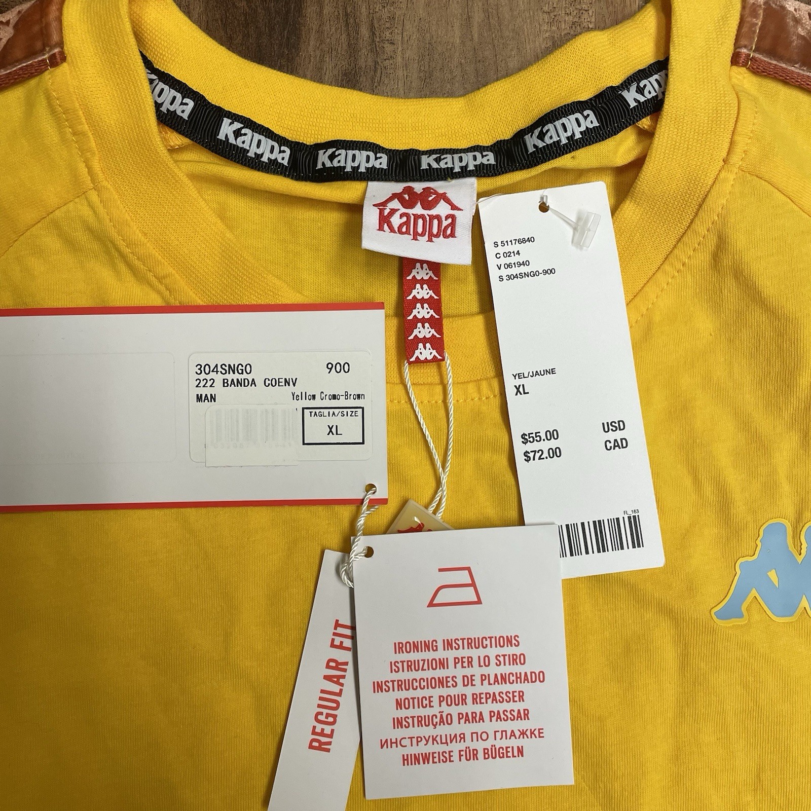 Kappa Banda Velvet Tape Coen Tee Mens XL Yellow Authentic Logo Graphic Shirt gallery