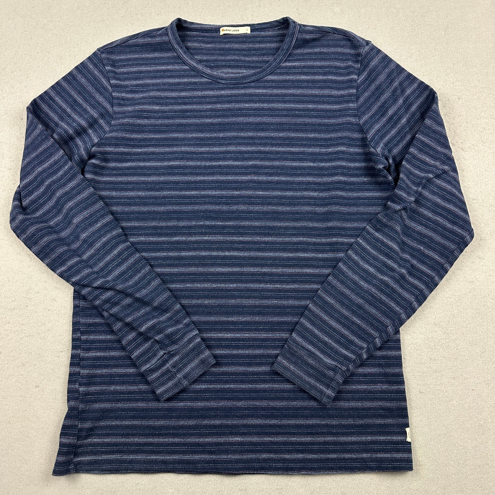 Marine Layer Shirt Men Large Blue Stripe Crew Long Sleeve Cotton Casual Top L