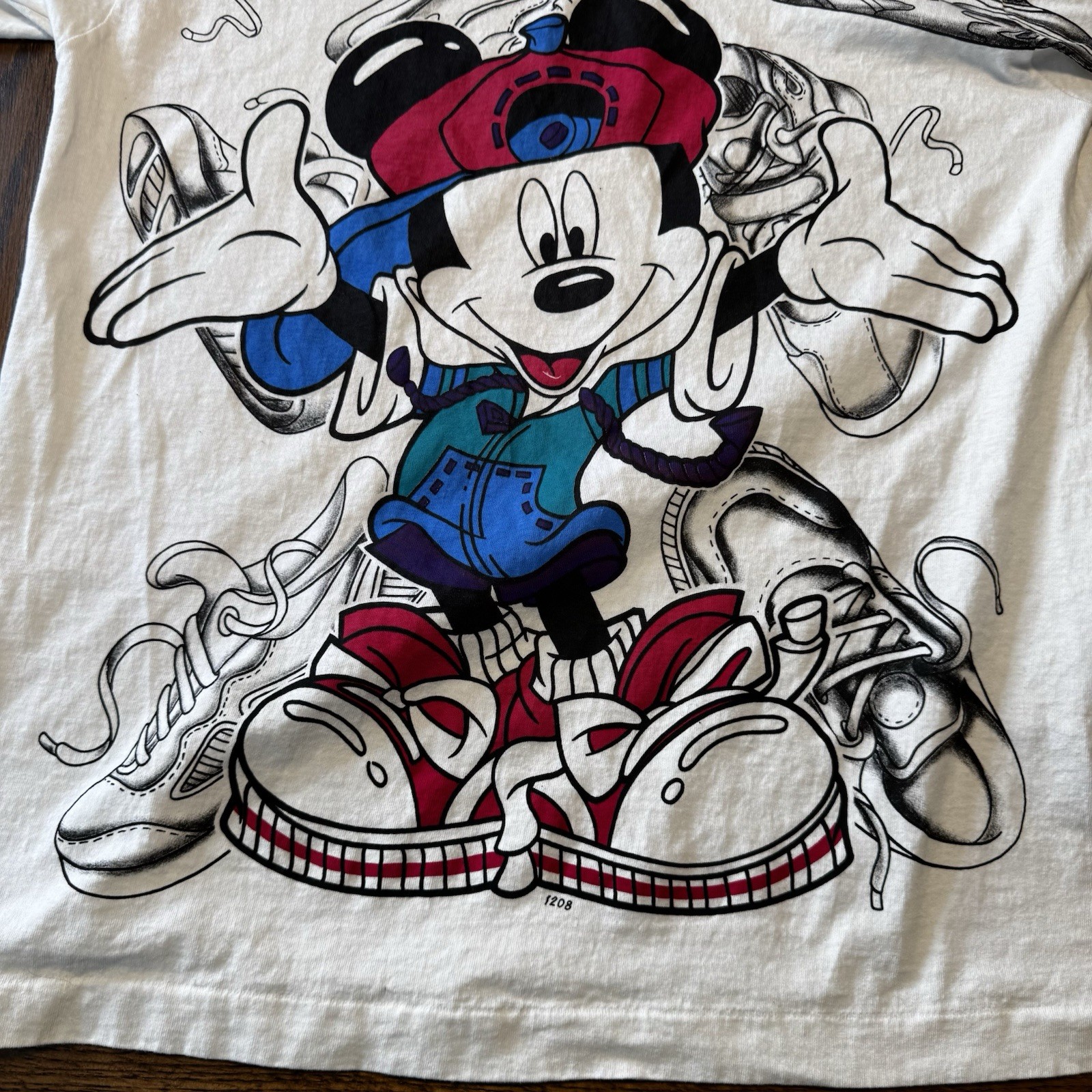 VTG MICKEY MOUSE Hip Hop T Shirt One Size Disney Cartoon Single Stitch Sneakers gallery
