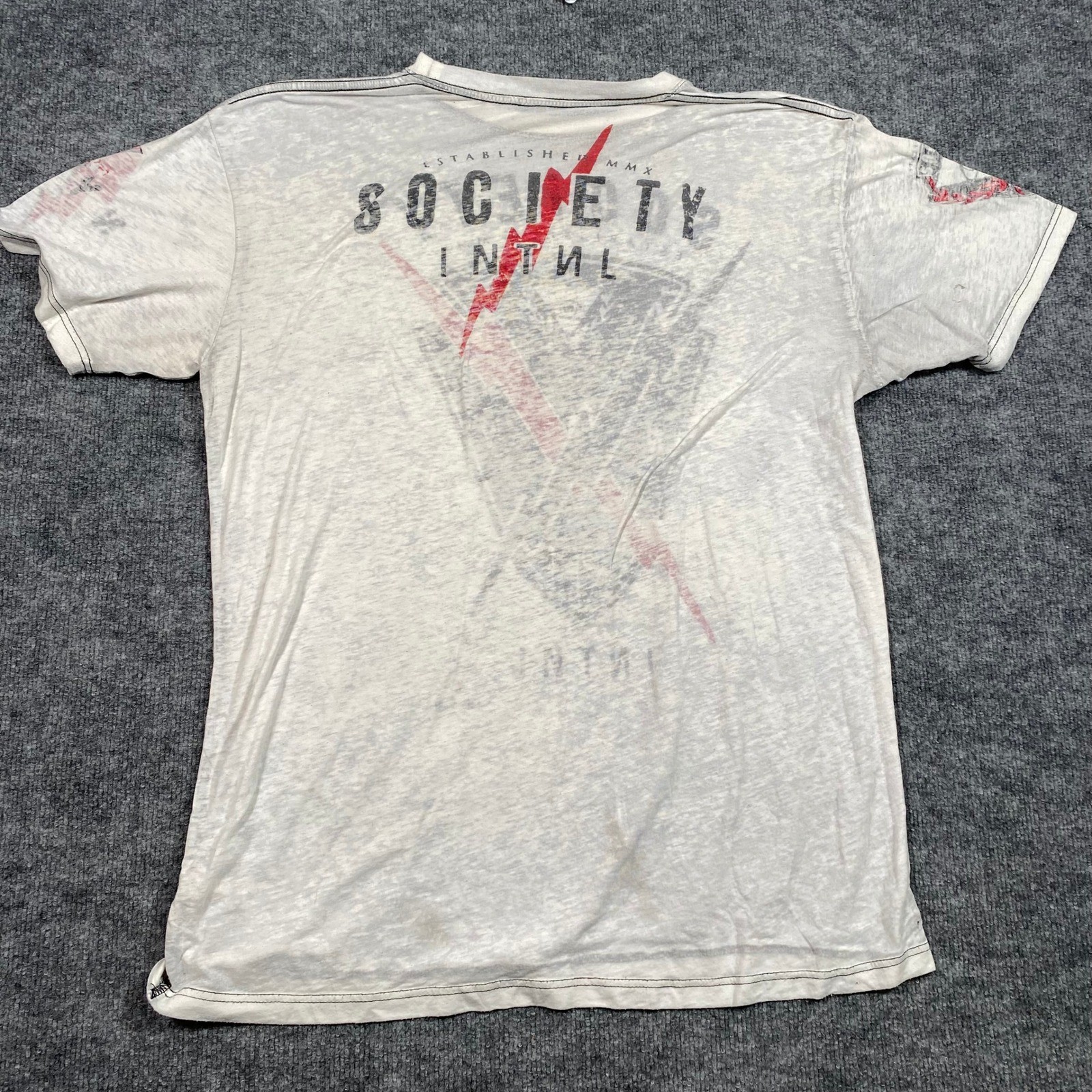Society Established MMX Mens Graphic Burnout T-Shirt 2XL White Lightning Bolt gallery