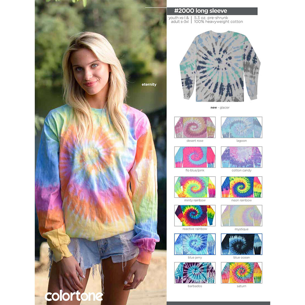 Tie Dye Long Sleeve Shirts Psychedelic Kids & Adult 100% Cotton Colortone gallery