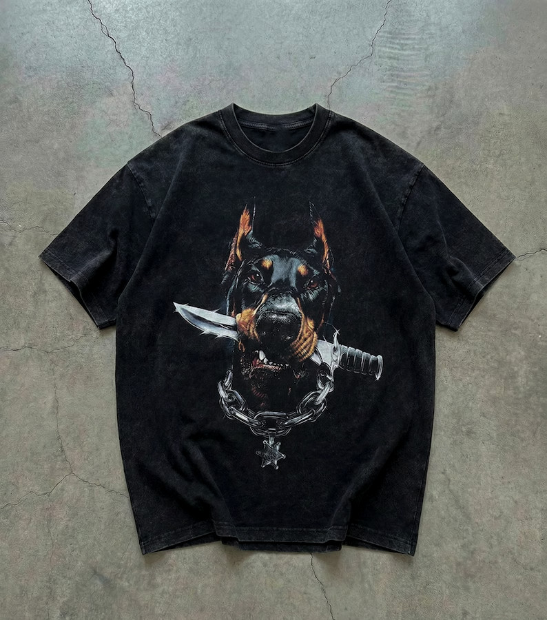 Vintage Wash Doberman Graphic Tee Edgy Dog Funny TShirt gallery