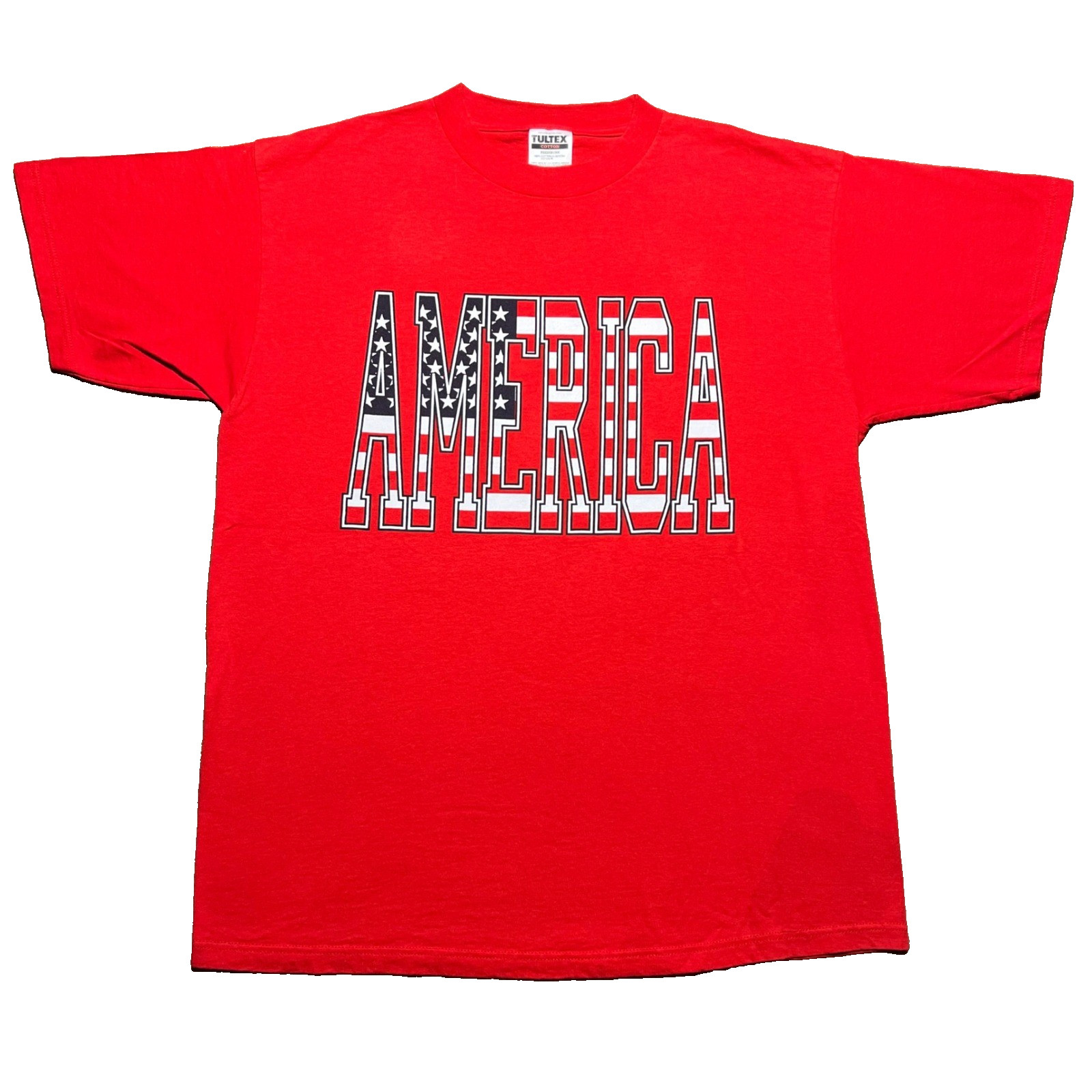 Vintage 90s America T Shirt Mens XL Red Patriotic USA Flag Graphic Tultex Tee