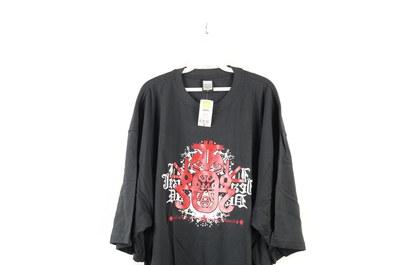 NOS Vtg Marithe Francois Girbaud Mens 3XL Baggy Spell Out Glitter T-Shirt Black gallery