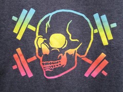 Reebok Rainbow Skull Barbells Dumbbells T Shirt Mens M Poly Cotton