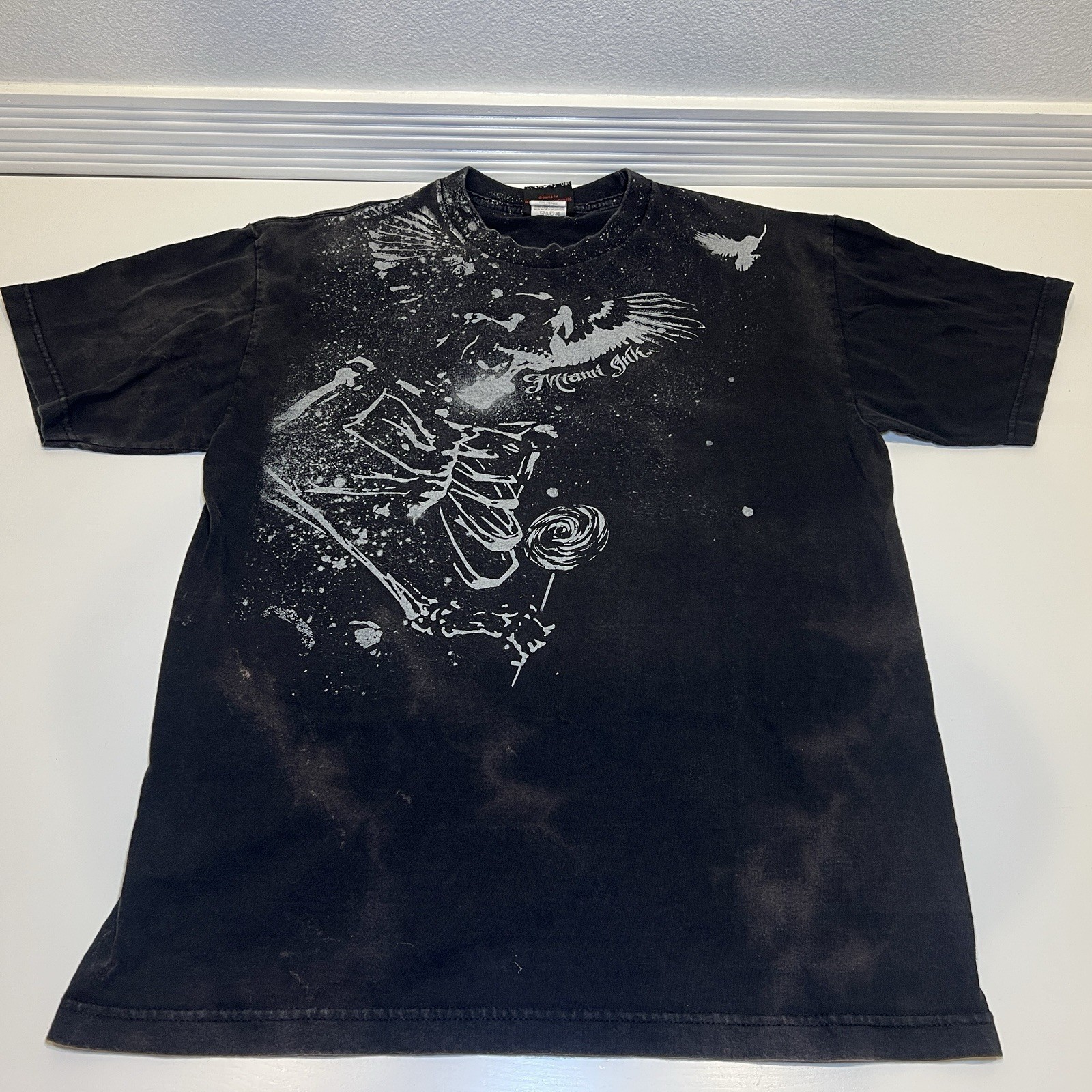 Vintage Large Y2K Miami Ink Skull Skeleton Cyber Goth Grunge Tattoo Emo Shirt