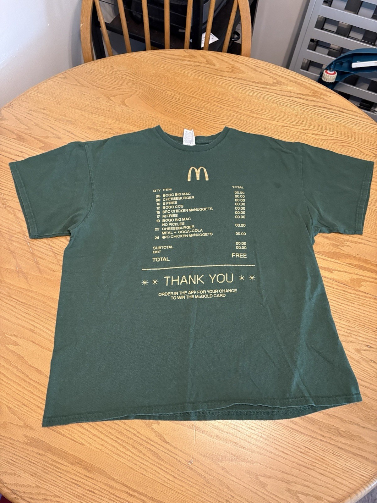 McDonald's McGold Card Receipt Thank You Employee T-Shirt Green - Size Mens XL gallery