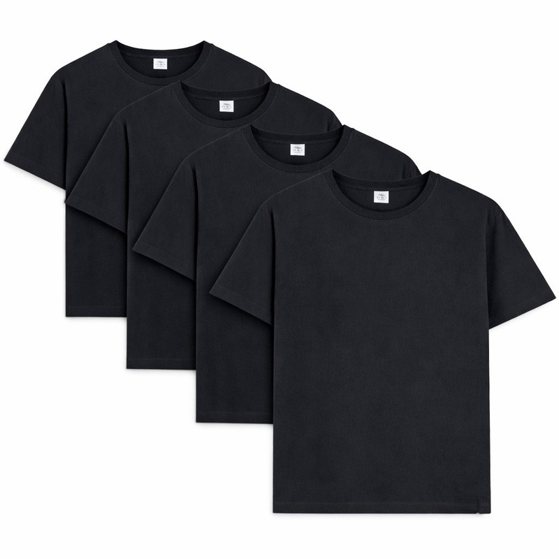 Men’s Cotton Crew Neck T-Shirt Black – 4 Pack – Premium Soft Regular Fit