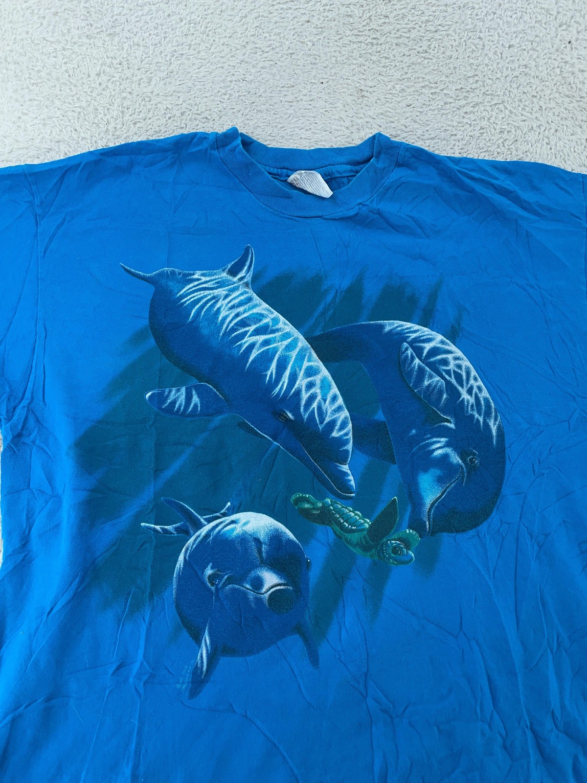 Vintage Dolphin Sea Turtle T-Shirt Mens Large Blue Sea Life Nature Tee Beach
