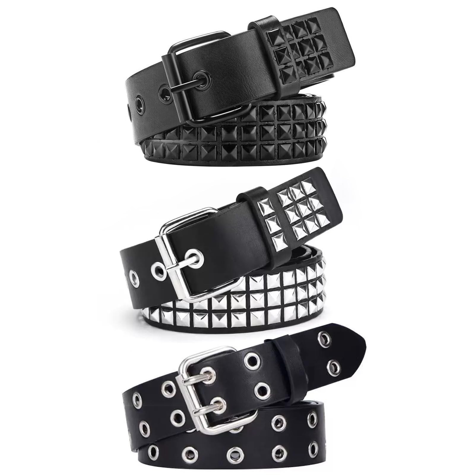Black Studded Belt Punk Belt Rock Rivet Belts with Bright Pyramid Studded bel…