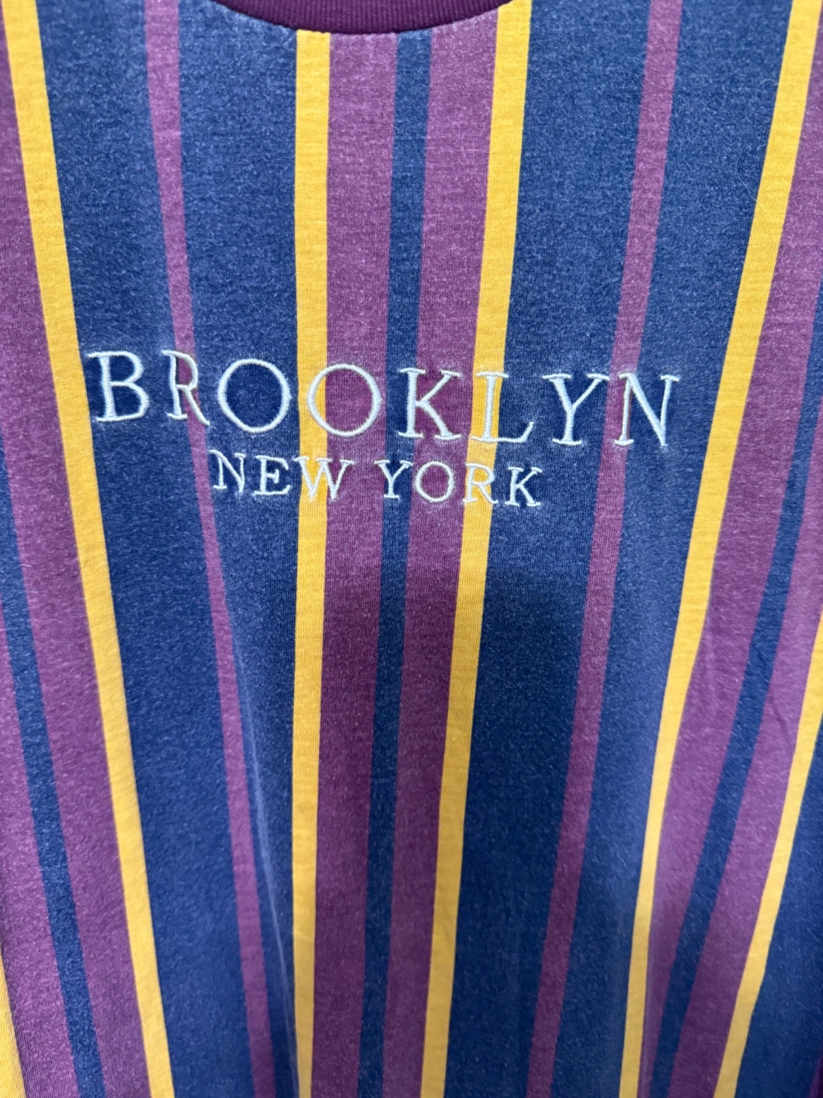 Shouthouse Tee Tshirt Purple Navy Gold Stripe with Brooklyn Mens S gallery