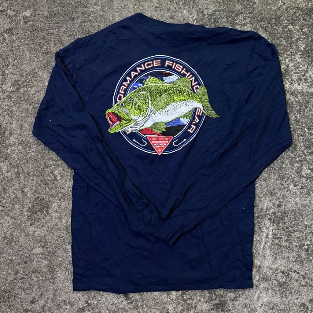 NWT Columbia PFG Long Sleeve Shirt Men M Navy Blue Bass Fishing Graphic Tee gallery