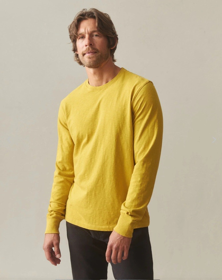 American Giant Classic Crew Neck Long Sleeve T Shirt Mens Large Mustard