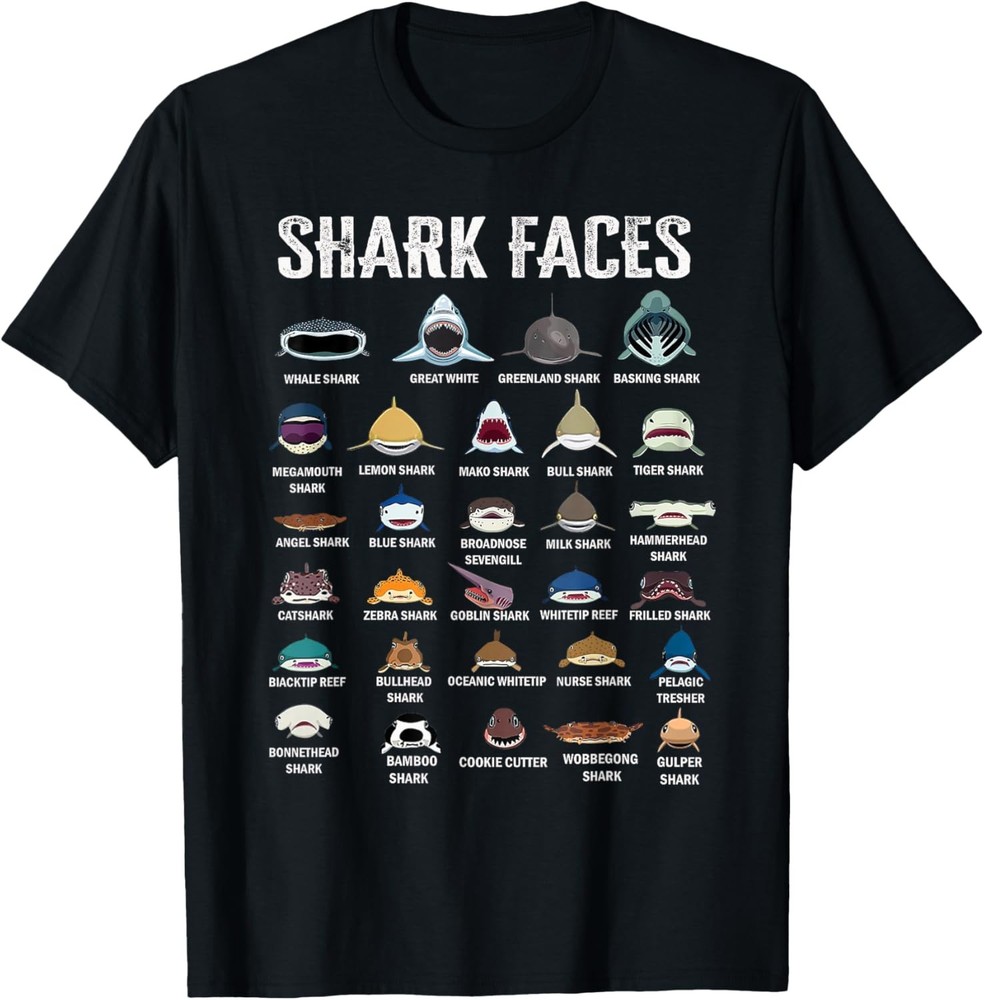 Types Of Shark Faces. Shark Face Identification Great Sea T-Shirt