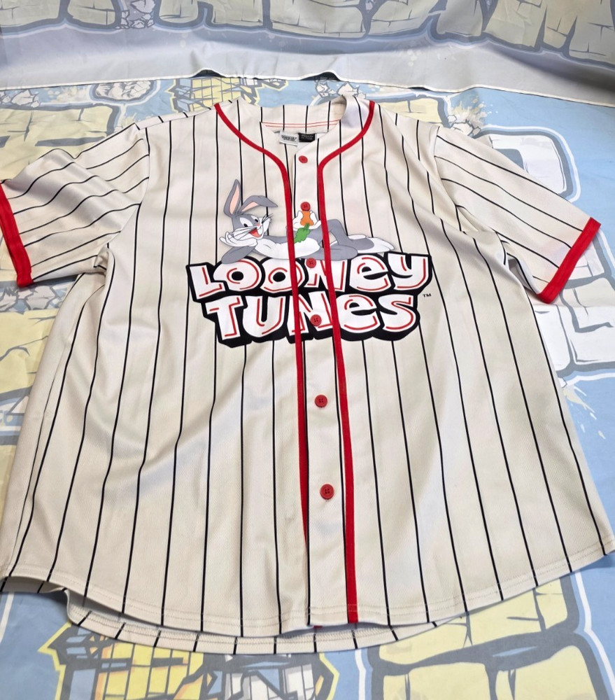 Looney Tunes Baseball Jersey Bugs Bunny Thats All Folks Logo XXL White Red Black