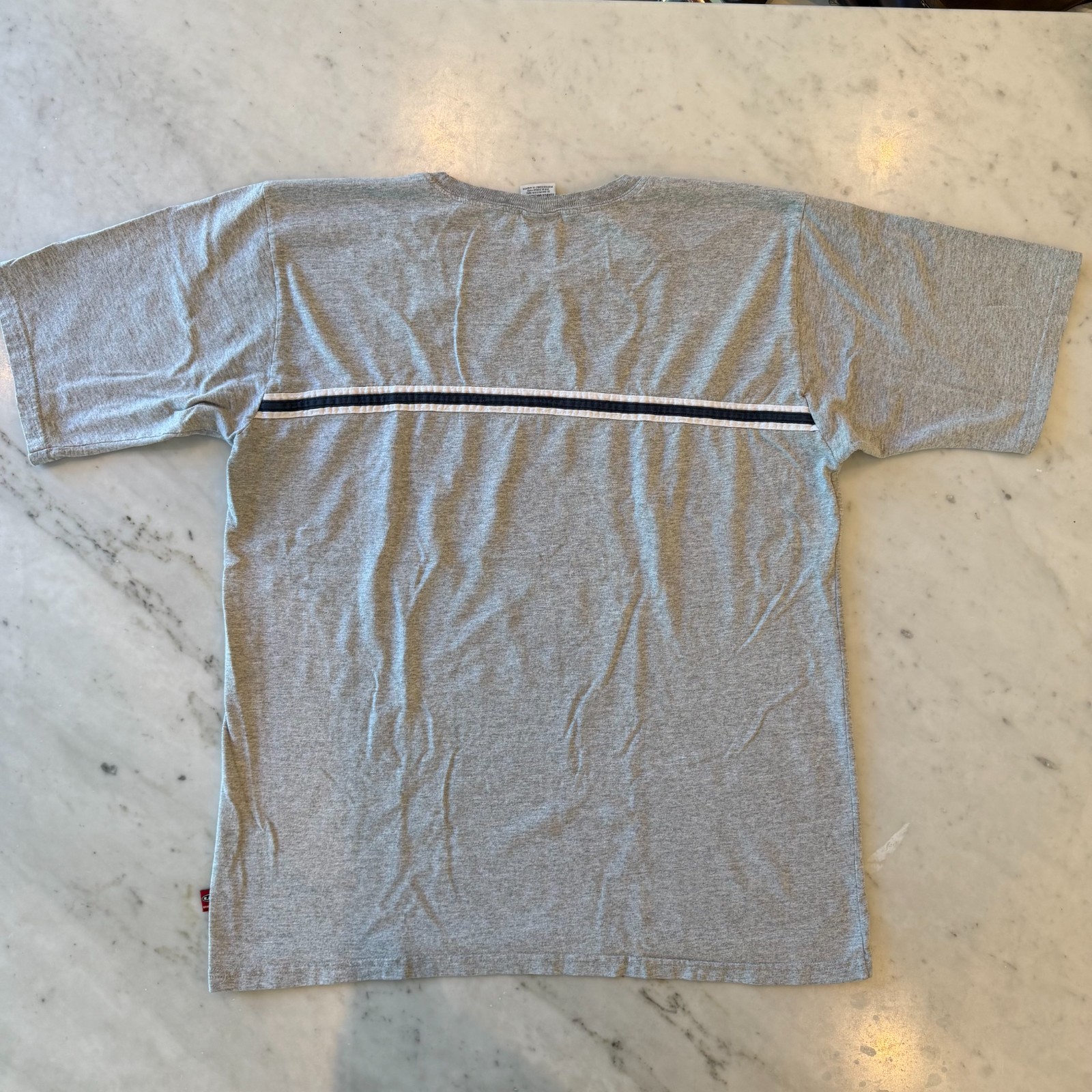 Vintage UnionBay Heather Grey T Shirt Black White Chest Stripe Boxy Size XL gallery