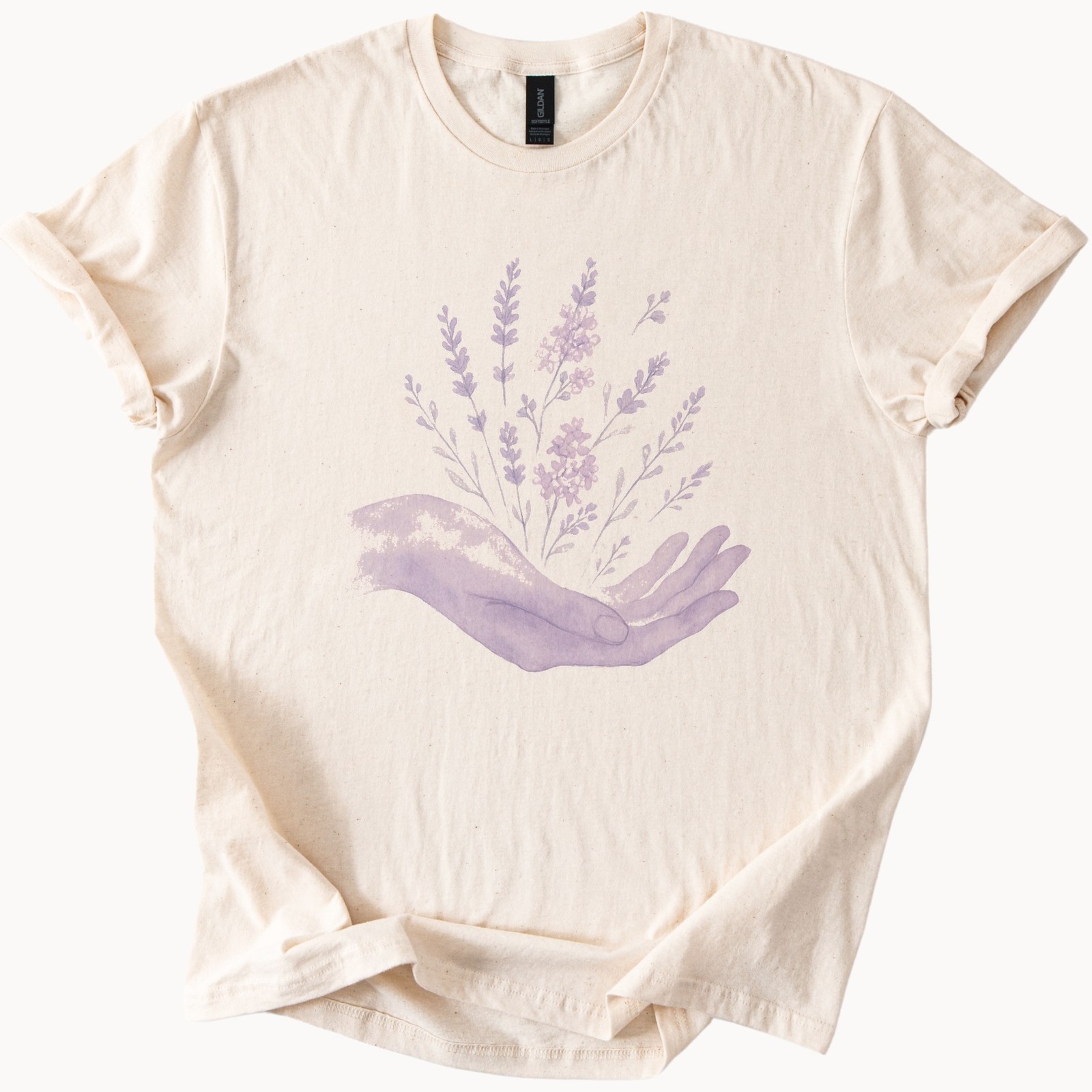 Botanical Hands Watercolor Graphic Tee Lavender Floral Nature Art gallery