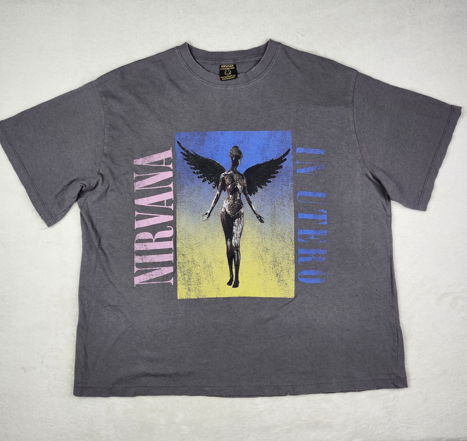 Nirvana In Utero Tour Adult T-Shirt Grey Rock Band Tee Distressed AOP