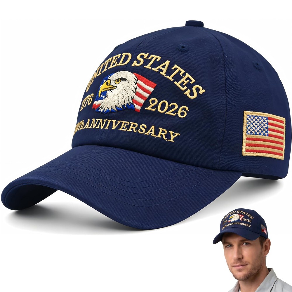 250th Anniversary USA Hat, Adjustable Embroidered Patriotic Washed Baseball C…