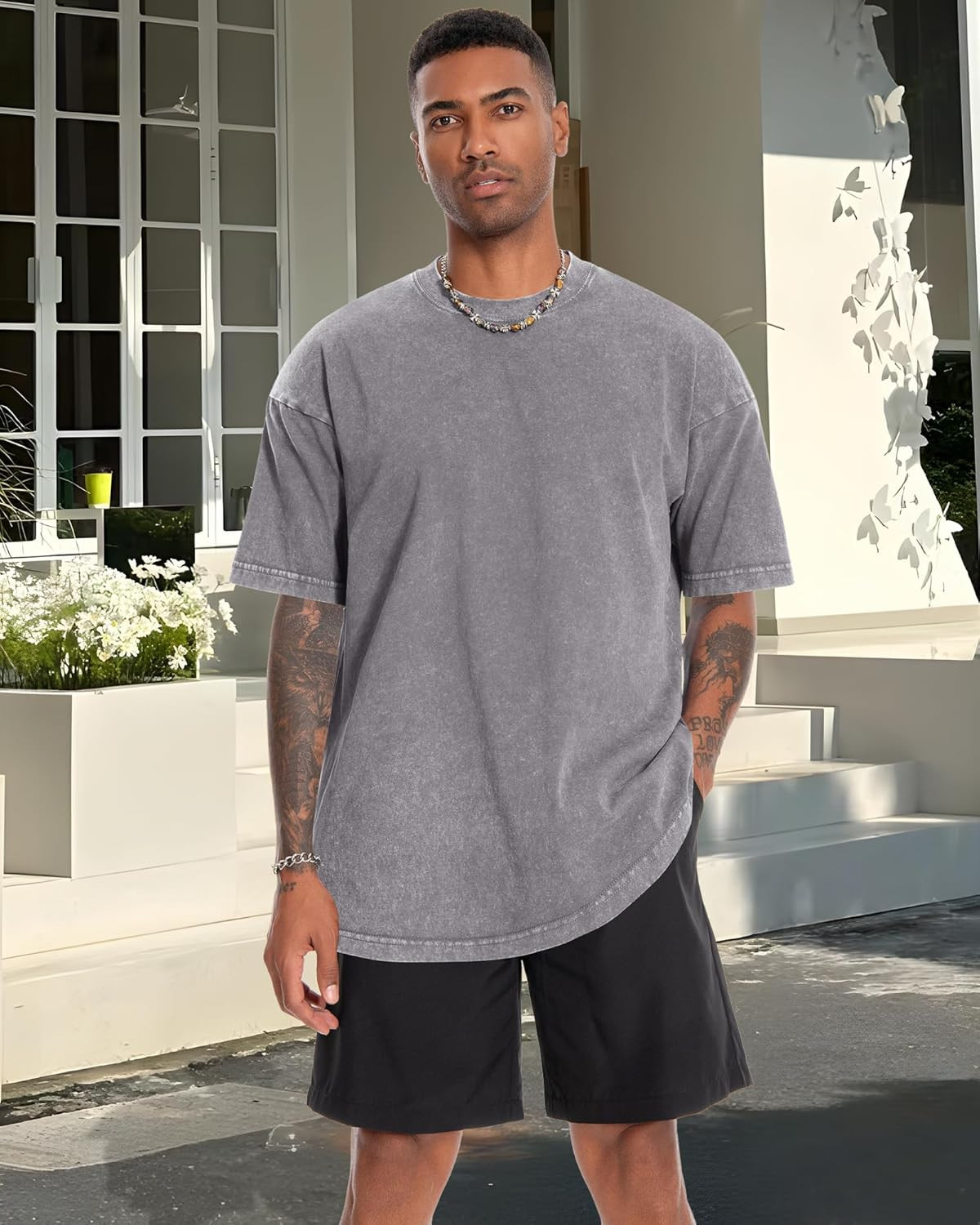 Oversized Tshirt for Men Short Sleeve Vintage Washed Cotton Basic Loose Tee 2026 gallery