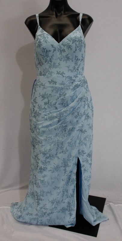 Azazie Women’s Leo Mermaid Pleated Dress EH6 Blue Fern Floral Size A6 NWT