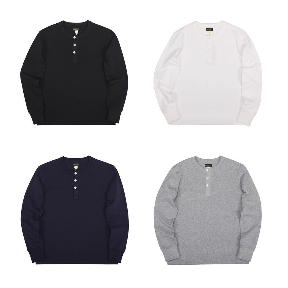 BOB DONG Fall Winter Basic Shirt Cotton Men's Long Sleeve Henley Shirt Slim Top gallery
