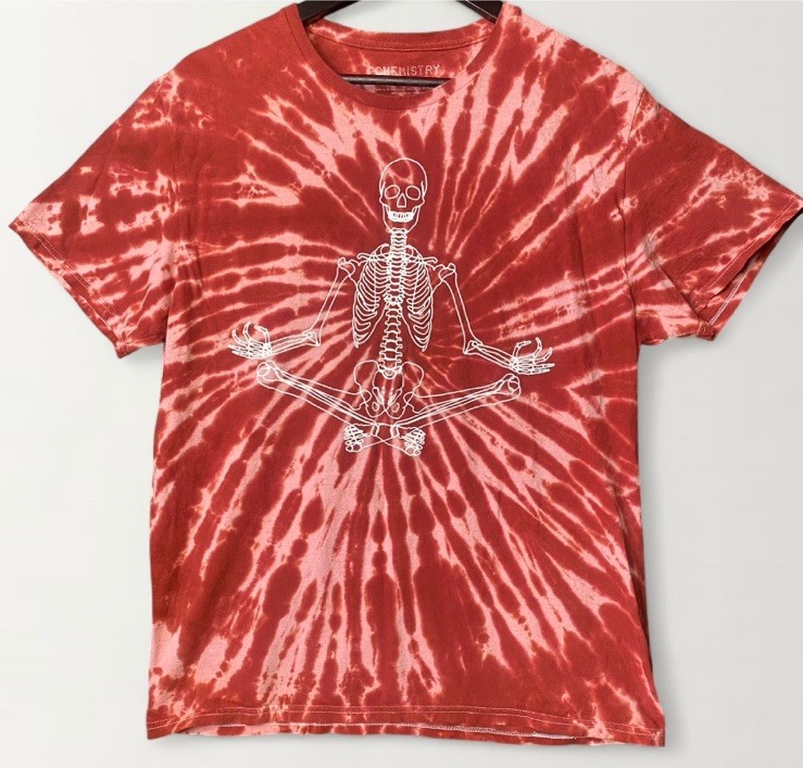 Chemistry Red Tie-Dye Short Sleeve 100% Cotton Tee Namaste Skeleton Yoga Large gallery