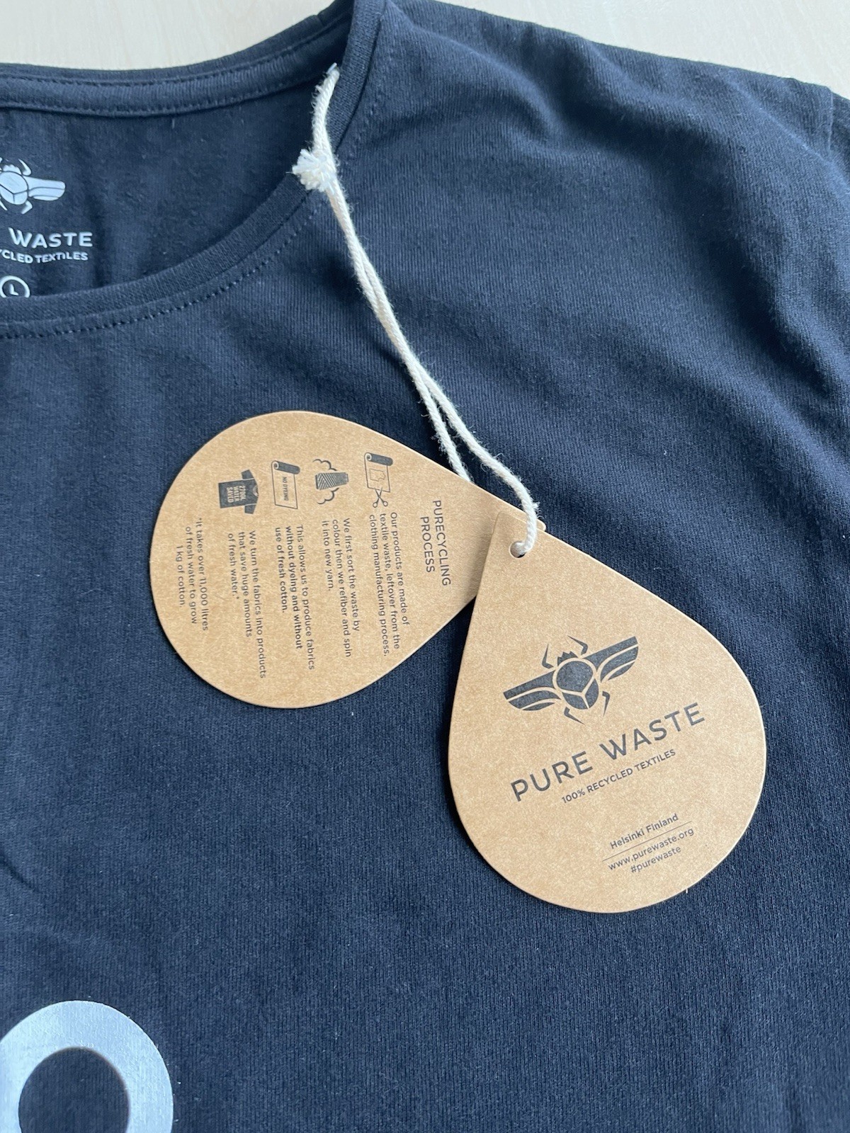 Pure waste TACTOTEK 100 Black Percent Recycled T-Shirt Men’s L Helsinki Finland gallery