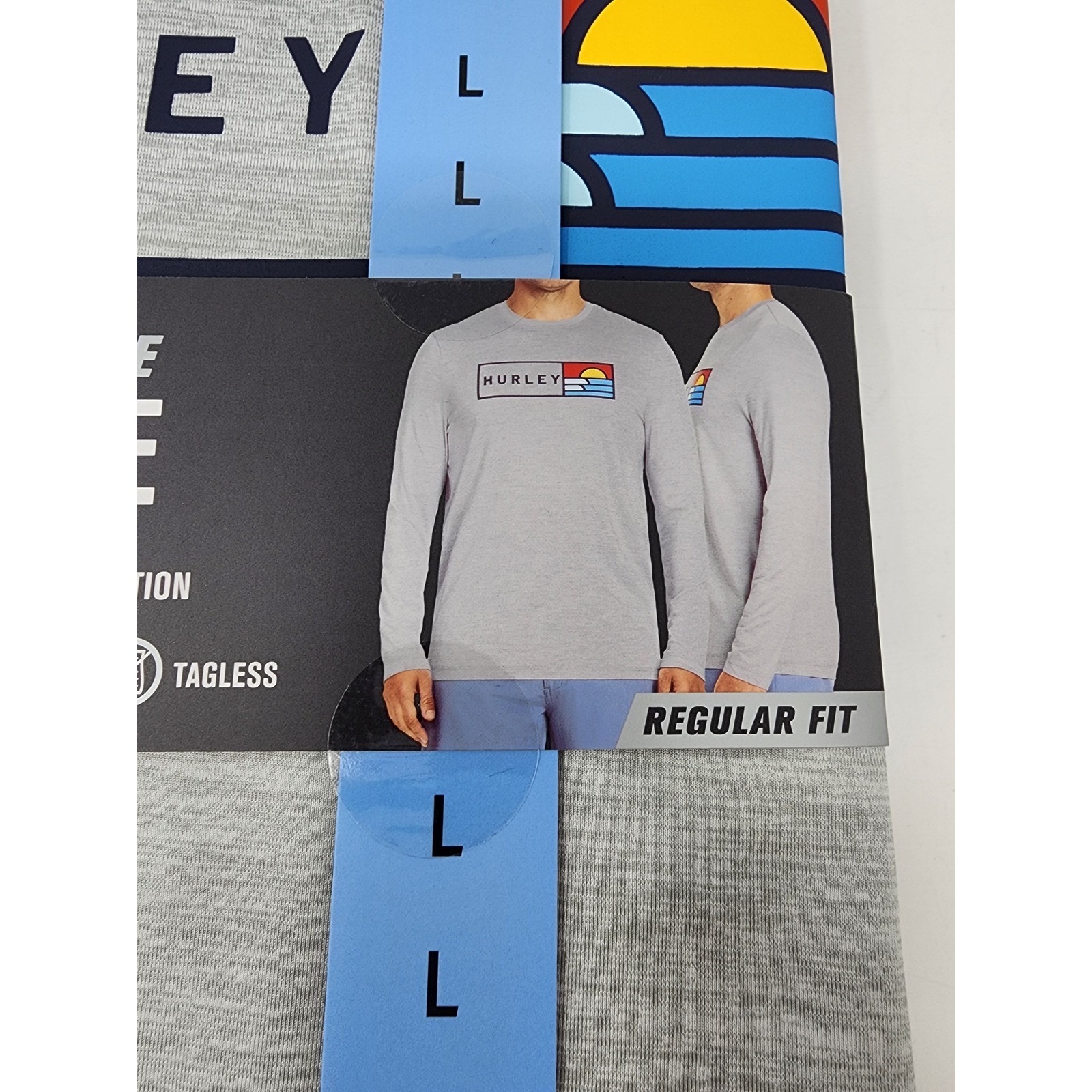 Hurley Mens UV Long Sleeve Tee Shirt Grey Poly Blend Athletic Workout Size Large gallery