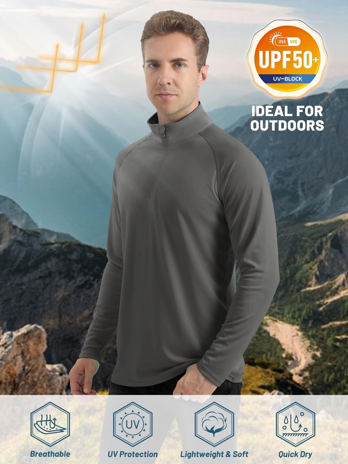 UPF50+ Mens 1/4 Zip UV Shirts Summer Skin Protection Performance Fishing T-Shirt gallery