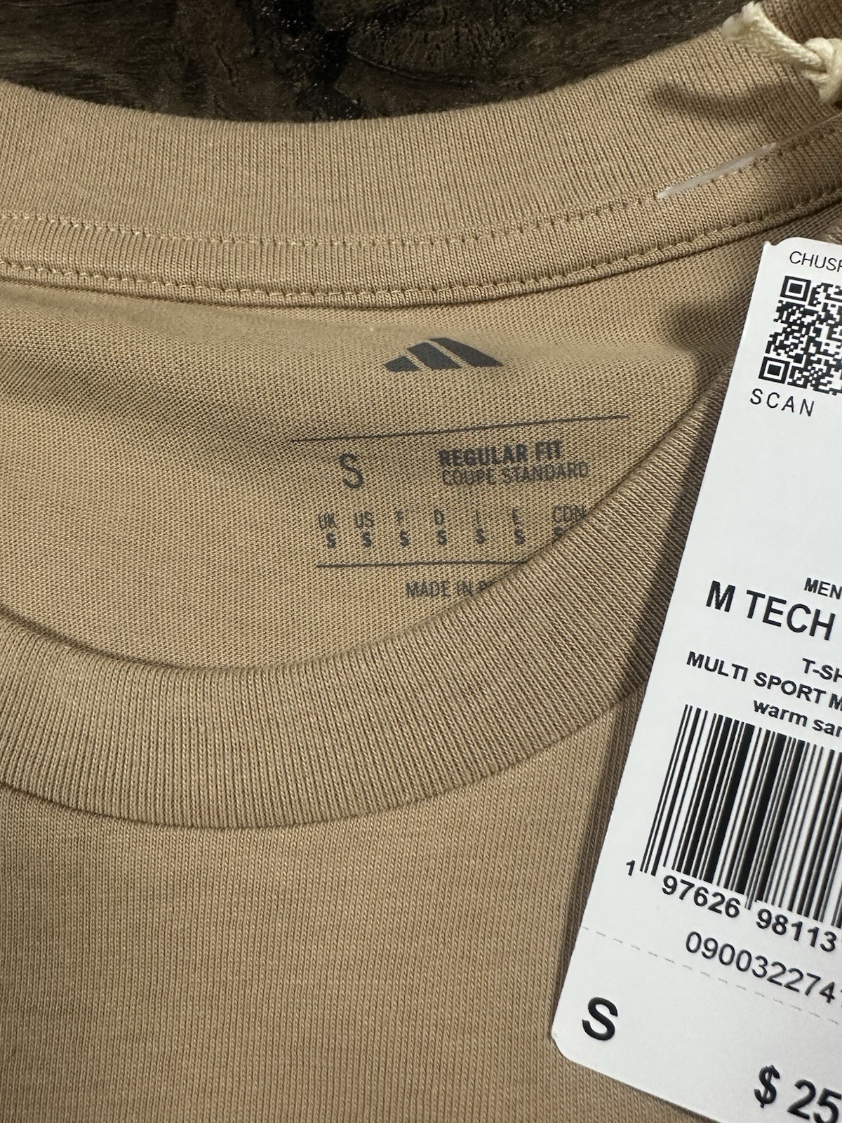 NEW Adidas Shirt Mens Warm Sandstone Tech Outlinet Graphic Casual Cotton Small gallery
