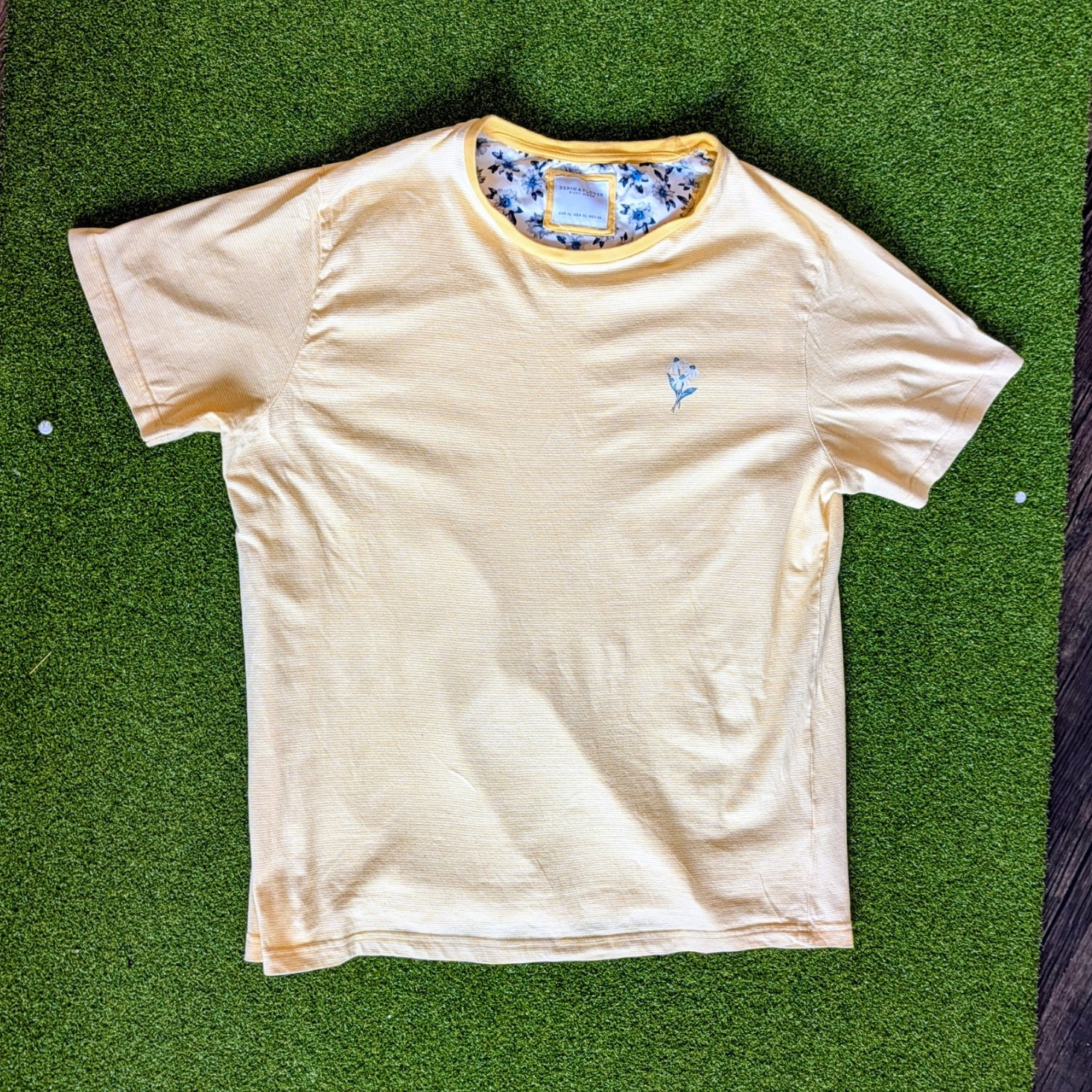 Denim & Flower Ricky Singh Mens XL Yellow Striped Crew Neck Short Sleeve T-Shirt gallery