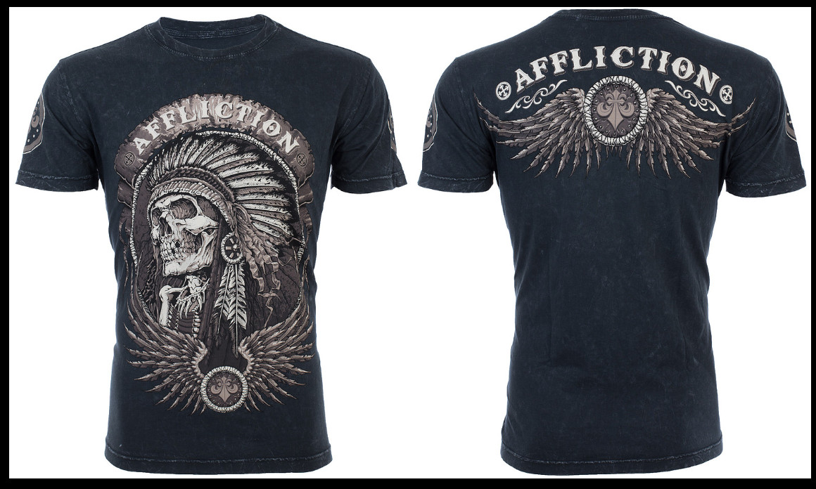 $58 AFFLICTION Black THUNDERFOOT Short Sleeve Slim Fit Y2K T-shirt MMA Elite NWT gallery
