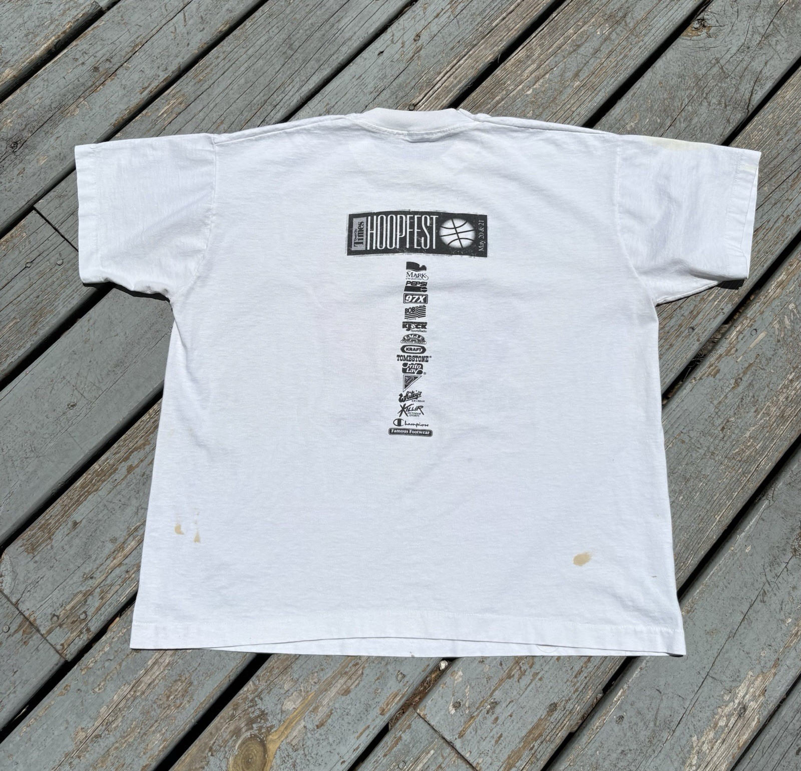 Vintage 90s Hoopfest Basketball Distressed And 1 Tee Shirt Mens Medium White gallery