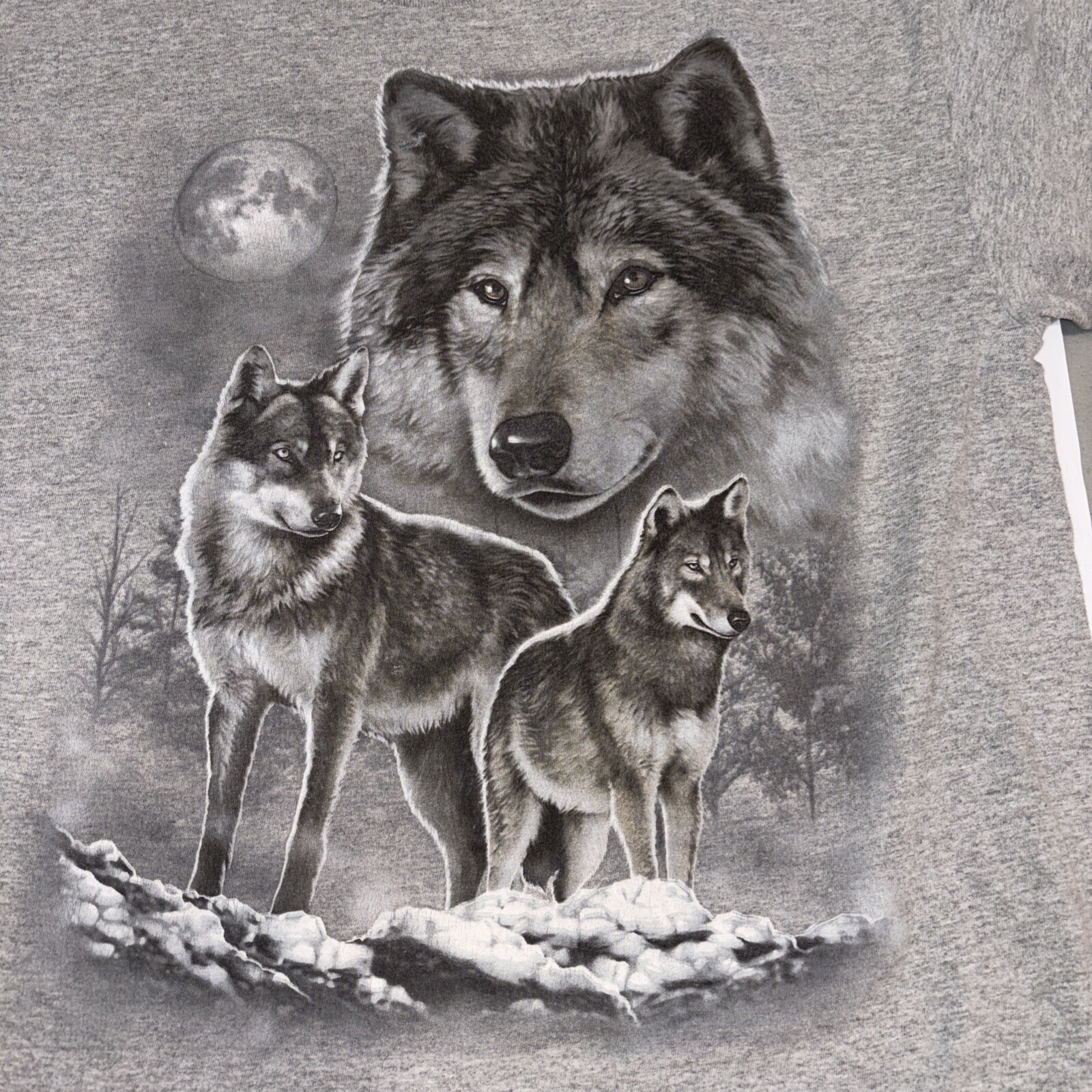 DOM T-Shirt Wolf Pack Graphic Gray Short Sleeve Large – See description