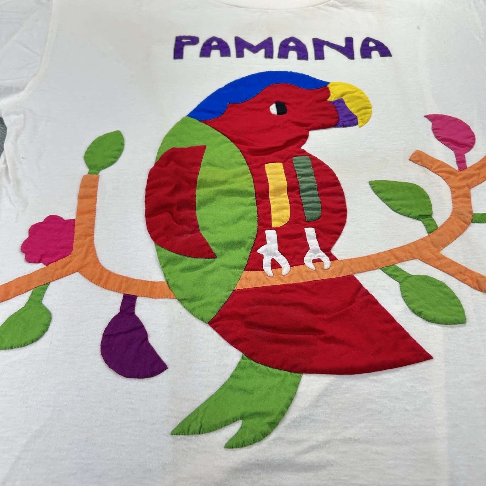 Vintage 1960’s Hanes T Shirt XL Pamana Island Parrot Embroidered Quilted Bird gallery