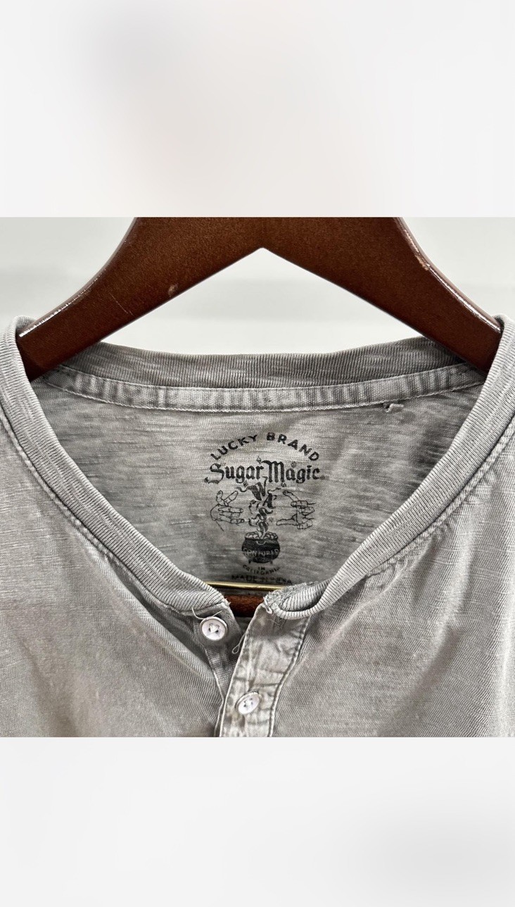 Lucky Brand Men’s Gray Solid Henley T-Shirt Short Sleeve Size L Regular gallery