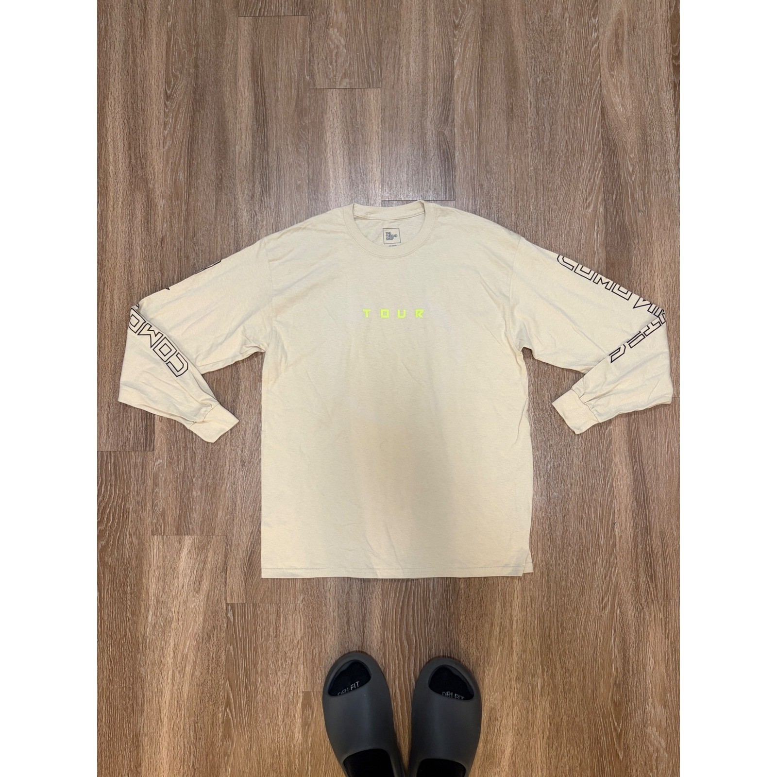 The Thread Shop Men Long Sleeve Tour Graphic T-Shirt Cream Neon Lime Large gallery